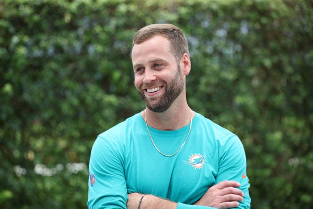 MIAMI GARDNES, FL - JUNE 09: Miami Dolphins kicker Zane Gonalez (45) speaks with reporters during the Miami Dolphins OTA on Tuesday, June 9, 2026 at Baptist Health Training Complexr in Miami Gardens, FL (Photo by Peter Joneleit Icon Sportswire) NFL, American Football Herren, USA JUN 09 Miami Dolphins OTA EDITORIAL USE ONLY Icon260609008