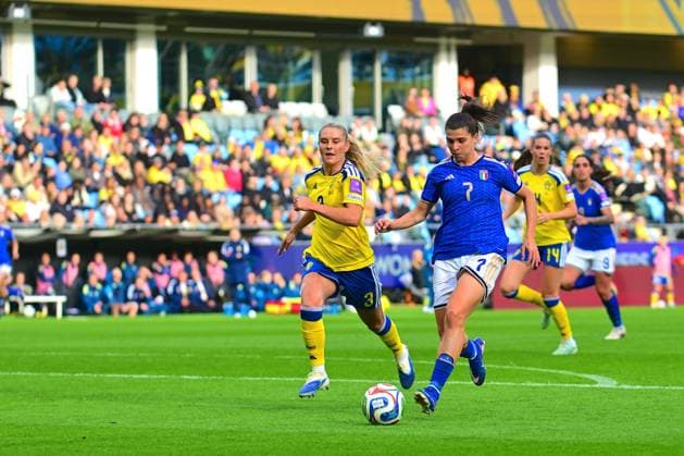 Gamla Ullevi GOTHENBURG, SWEDEN - JUNE 9: Sofia Cantore of Italy and Amanda Nilden of Sweden during the World Cup 2027 qualifier match between Sweden and Italy at Gamla Ullevi on June 9, 2026 in Gothengurg, Sweden. (Peter Sonander SPP)  Copyright: xx spp-en-PeSo-20260609_SPP_PeterSonander_7153