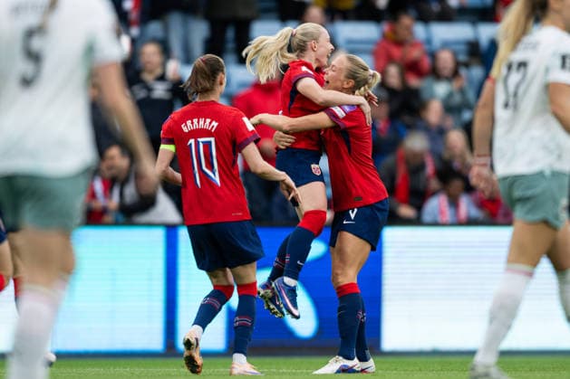 260609 Thea Bjelde celebrates 1-0 during the FIFA Women s World Cup Qualifier football match between Norway and Austria on June 9, 2026 in Oslo. Photo: Marius Simensen BILDBYRAN COP 238 MM0070 bbeng fotball soccer football fotboll FIFA World Cup, WM, Weltmeisterschaft, Fussball qualifiers vm-kvalifisering kvinner vm kvalik landskamp dam norge norway austria osterrike jubel