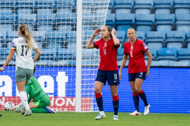 260609 Thea Bjelde looks dejected after 2-1 during the FIFA Women s World Cup Qualifier football match between Norway and Austria on June 9, 2026 in Oslo. Photo: Marius Simensen BILDBYRAN COP 238 MM0070 bbeng fotball soccer football fotboll FIFA World Cup, WM, Weltmeisterschaft, Fussball qualifiers vm-kvalifisering kvinner vm kvalik landskamp dam norge norway austria osterrike