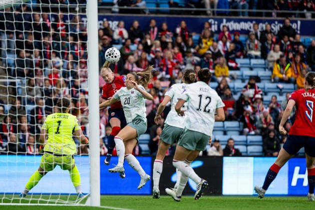 260609 Thea Bjelde of Norway scores 1-0 during the FIFA Women s World Cup Qualifier football match between Norway and Austria on June 9, 2026 in Oslo. Photo: Marius Simensen BILDBYRAN COP 238 MM0070 bbeng fotball soccer football fotboll FIFA World Cup, WM, Weltmeisterschaft, Fussball qualifiers vm-kvalifisering kvinner vm kvalik landskamp dam norge norway austria osterrike