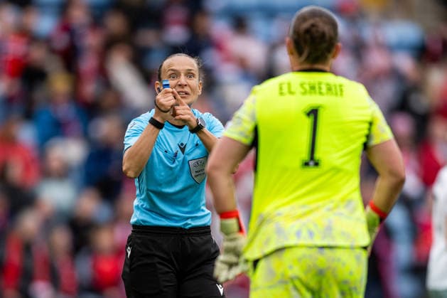 260609 Ivana Projkovska, referee, during the FIFA Women s World Cup Qualifier football match between Norway and Austria on June 9, 2026 in Oslo. Photo: Marius Simensen BILDBYRAN COP 238 MM0070 bbeng fotball soccer football fotboll FIFA World Cup, WM, Weltmeisterschaft, Fussball qualifiers vm-kvalifisering kvinner vm kvalik landskamp dam norge norway austria osterrike