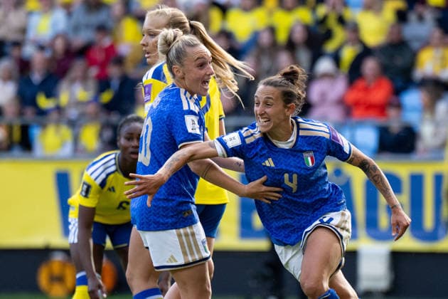 260609 Federica D Auria of Italy celebrates after 0-1 during the FIFA Women s World Cup Qualifier football match between Sweden and Italy on June 9, 2026 in Gothenburg. Photo: Mathias Bergeld BILDBYRAN kod MB CS0935 fotboll football soccer fotball vm-kval kval fifa womens world cup qualifier qualifier sverige sweden italien italy dam bbeng jubel