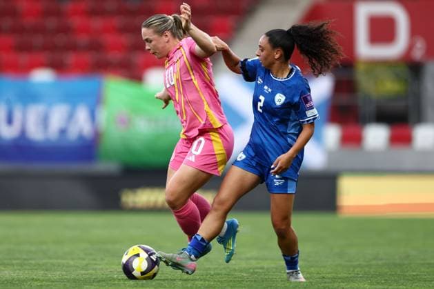 Kirsty Hanson of Scotland Women and Hili Shalom of Israel Women Israel Women v Scotland Women, FIFA 2027 Women s World Cup Qualifying, Football, Bozsnik Arena, Budapest, Hungary - 09 Jun 2026Budapest Bozsnik Arena Hungary EDITORIAL USE ONLY No use with unauthorised audio, video, data, fixture lists, club league logos or live services. Online in-match use limited to 120 images, no video emulation. No use in betting, games or single club league player publications.  Copyright: xNikolaxKrstic Shutterstockx 16911191at