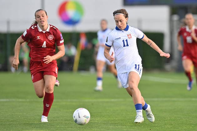 SERBIA vs DENMARK MILJANA IVANOVIC vs EMMA FAERGE football Serbia vs Denmar UEFA European Championship, EM, Europameisterschaft qualifzing match at sports center FSS, Stara Pazova 09.06.2026 Foto: FOOTBALL, SERBIA, DENMARK, UEFA EUROPEAN CHAMPIONSHIP QUALIFICATIONS, WOMEN Stara Pazova Sports center Stara Pazova Serbia Copyright: xMarkoxMetlas xMNxPressx