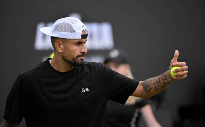 Nick Kyrgios (AUS) Gestik Geste Daumen hoch Tennis Herren BOSS Open ATP, Tennis Herren 250 Stuttgart 2026 Weissenhof BOSS Open ATP 250 Stuttgart 2026