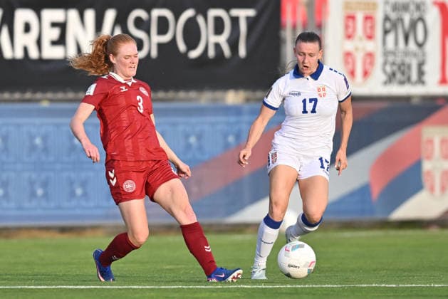 SERBIA vs DENMARK STINE BALLISAGER vs ALLEGRA POLJAK football Serbia vs Denmar UEFA European Championship, EM, Europameisterschaft qualifzing match at sports center FSS, Stara Pazova 09.06.2026 Foto: FOOTBALL, SERBIA, DENMARK, UEFA EUROPEAN CHAMPIONSHIP QUALIFICATIONS, WOMEN Stara Pazova Sports center Stara Pazova Serbia Copyright: xMarkoxMetlas xMNxPressx