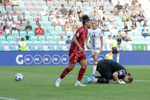09.06.2026, xgrfx, Fussball WM Qualifikation Frauen, Slowenien - Deutschland v.l. Tor, Shekiera Martinez zum 0:2 (Deutsche Frauennationalmannschaft) (DFL DFB REGULATIONS PROHIBIT ANY USE OF PHOTOGRAPHS as IMAGE SEQUENCES and or QUASI-VIDEO) Ljubljana