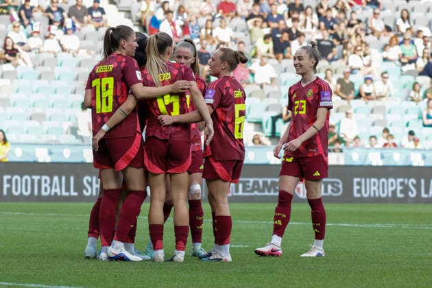 09.06.2026, xgrfx, Fussball WM Qualifikation Frauen, Slowenien - Deutschland v.l. Tor, Shekiera Martinez zum 0:2 (Deutsche Frauennationalmannschaft) (DFL DFB REGULATIONS PROHIBIT ANY USE OF PHOTOGRAPHS as IMAGE SEQUENCES and or QUASI-VIDEO) Ljubljana