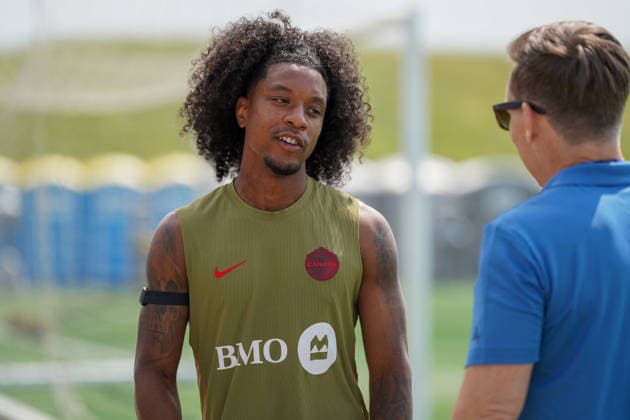 Canada Training Day - 2026 FIFA World Cup, WM, Weltmeisterschaft, Fussball Jayden NELSON 26 of Canada national football team during the interview before the training, ahead the 2026 FIFA World Cup Group B match against Bosnia and Herzegovina at TorontoFC Training Ground. on June 9, 2026 in Toronto, Canada. (Photo by Leonardo Ramirez Eyepix Group) Copyright: xLeonardoxRamirezx xEyepixxGroupx LR09062026-09797