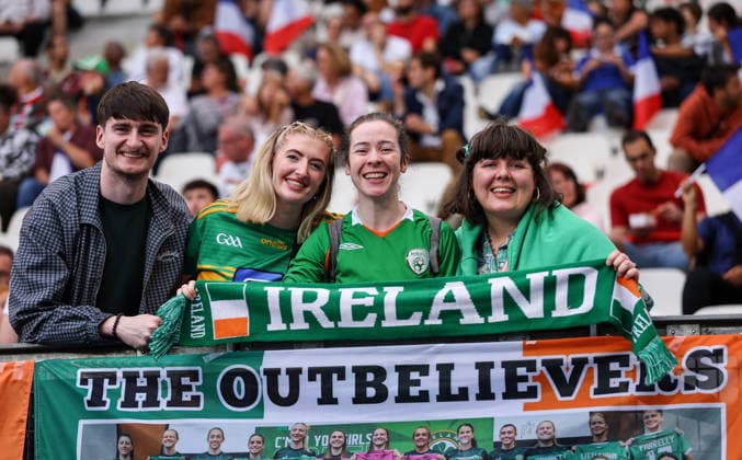 2027 FIFA Women s World Cup Qualifier, Stade des Alpes, Grenoble, France 9 6 2026 France vs Republic of Ireland Ireland fans ahead of the game Ireland fans ahead of the game 9 6 2026  Copyright: x INPHO BenxBradyx BB2_9757