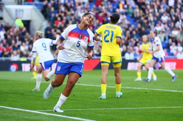 Jessica Carter of England celebrates scoring to make it 1-0 England Women v Ukraine Women, FIFA 2027 Women s World Cup Qualifying, Football, Hill Dickinson Stadium, Liverpool, UK - 09 Jun 2026Liverpool Hill Dickinson Stadium United Kingdom EDITORIAL USE ONLY No use with unauthorised audio, video, data, fixture lists, club league logos or live services. Online in-match use limited to 120 images, no video emulation. No use in betting, games or single club league player publications.  Copyright: xPaulxCurrie Shutterstockx 16919205ae