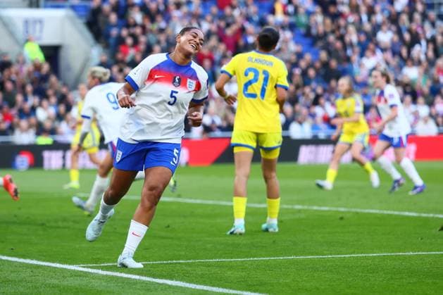 Jessica Carter of England celebrates scoring to make it 1-0 England Women v Ukraine Women, FIFA 2027 Women s World Cup Qualifying, Football, Hill Dickinson Stadium, Liverpool, UK - 09 Jun 2026Liverpool Hill Dickinson Stadium United Kingdom EDITORIAL USE ONLY No use with unauthorised audio, video, data, fixture lists, club league logos or live services. Online in-match use limited to 120 images, no video emulation. No use in betting, games or single club league player publications.  Copyright: xPaulxCurrie Shutterstockx 16919205ak
