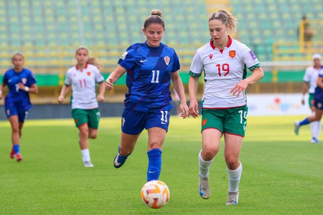 Croatia v Bulgaria: FIFA Women s World Cup 2027 Qualifiers Karla Kurkutovic of Croatia and Yoana Stankova of Bulgaria competes for the ball during the FIFA Women s World Cup 2027 Qualifier match match between Croatia and Bulgaria at Aldo Drosina Stadium on June 09, 2026. in Pula, Croatia.  SreckoxNiketic PIXSELL