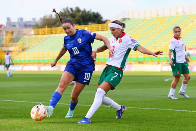 Croatia v Bulgaria: FIFA Women s World Cup 2027 Qualifiers Bianca Galic of Croatia and Evdokiya Popadinova of Bulgaria competes for the ball during the FIFA Women s World Cup 2027 Qualifier match match between Croatia and Bulgaria at Aldo Drosina Stadium on June 09, 2026. in Pula, Croatia.  SreckoxNiketic PIXSELL