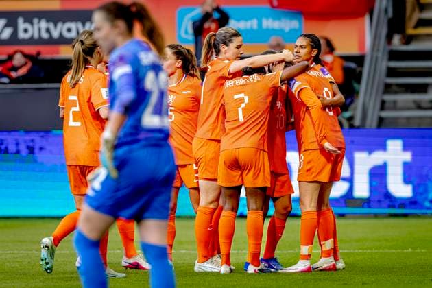 ALMELO - Netherlands player Wieke Kaptein scores the 1-0 and celebrates the goal during the World Cup Qualifiers at Asito Stadium on June 9, 2026 in Almelo, the Netherlands. (Photo by DeFodi Images) -