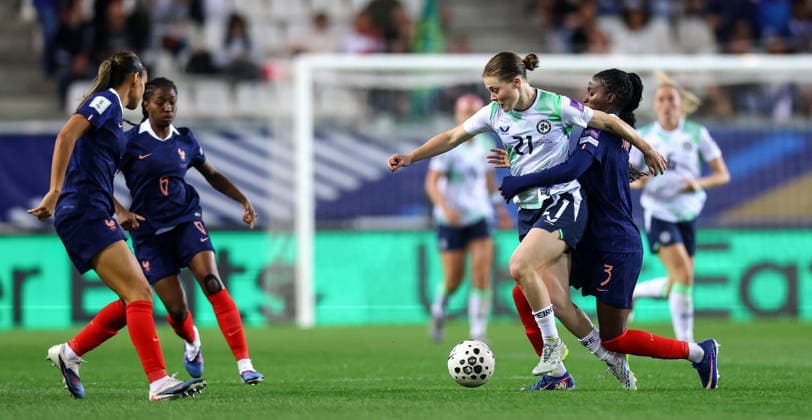 2027 FIFA Women s World Cup Qualifier, Stade des Alpes, Grenoble, France 9 6 2026 France vs Republic of Ireland Ireland s Emily Murphy and Thiniba Samoura of France Emily Murphy and Thiniba Samoura 9 6 2026  Copyright: x INPHO BenxBradyx BB3_0874