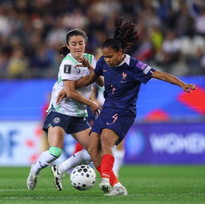 2027 FIFA Women s World Cup Qualifier, Stade des Alpes, Grenoble, France 9 6 2026 France vs Republic of Ireland Ireland™s Marissa Sheva with Alice Sombath of France Marissa Sheva with Alice Sombath 9 6 2026  Copyright: x INPHO BenxBradyx BB3_0957