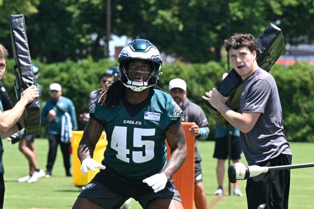 PHILADELPHIA, PA - JUNE 09: Philadelphia Eagles tight end Dae™Quan Wright 45 is shown during the Philadelphia Eagles off season minicamp on June 9th, 2026 at the Jefferson Health Training Complex in Philadelphia, PA. (Photo by Terence Lewis Icon Sportswire) NFL, American Football Herren, USA JUN 09 Philadelphia Eagles Minicamp EDITORIAL USE ONLY Icon260609010