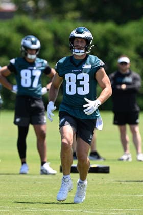 PHILADELPHIA, PA - JUNE 09: Philadelphia Eagles tight end Johnny Mundt 83 is shown during the Philadelphia Eagles off season minicamp on June 9th, 2026 at the Jefferson Health Training Complex in Philadelphia, PA. (Photo by Terence Lewis Icon Sportswire) NFL, American Football Herren, USA JUN 09 Philadelphia Eagles Minicamp EDITORIAL USE ONLY Icon260609017