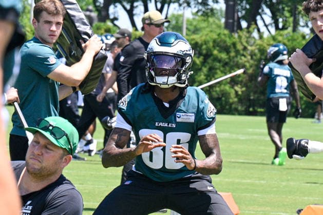 PHILADELPHIA, PA - JUNE 09: Philadelphia Eagles wide receiver Quez Watkins 86 is shown during the Philadelphia Eagles off season minicamp on June 9th, 2026 at the Jefferson Health Training Complex in Philadelphia, PA. (Photo by Terence Lewis Icon Sportswire) NFL, American Football Herren, USA JUN 09 Philadelphia Eagles Minicamp EDITORIAL USE ONLY Icon260609024