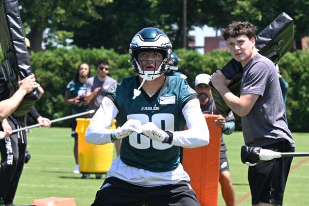 PHILADELPHIA, PA - JUNE 09: Philadelphia Eagles wide receiver Johnny Wilson 89 is shown during the Philadelphia Eagles off season minicamp on June 9th, 2026 at the Jefferson Health Training Complex in Philadelphia, PA. (Photo by Terence Lewis Icon Sportswire) NFL, American Football Herren, USA JUN 09 Philadelphia Eagles Minicamp EDITORIAL USE ONLY Icon260609027