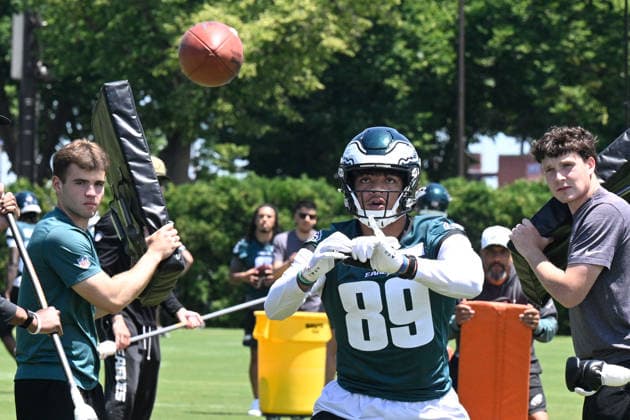 PHILADELPHIA, PA - JUNE 09: Philadelphia Eagles wide receiver Johnny Wilson 89 is shown during the Philadelphia Eagles off season minicamp on June 9th, 2026 at the Jefferson Health Training Complex in Philadelphia, PA. (Photo by Terence Lewis Icon Sportswire) NFL, American Football Herren, USA JUN 09 Philadelphia Eagles Minicamp EDITORIAL USE ONLY Icon260609028
