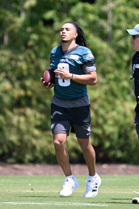 PHILADELPHIA, PA - JUNE 09: Philadelphia Eagles wide receiver Makal Lemon 9 is shown during the Philadelphia Eagles off season minicamp on June 9th, 2026 at the Jefferson Health Training Complex in Philadelphia, PA. (Photo by Terence Lewis Icon Sportswire) NFL, American Football Herren, USA JUN 09 Philadelphia Eagles Minicamp EDITORIAL USE ONLY Icon260609036