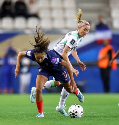 2027 FIFA Women s World Cup Qualifier, Stade des Alpes, Grenoble, France 9 6 2026 France vs Republic of Ireland Ireland s Denise O Sullivan with Selma Bacha of France Denise O Sullivan with Selma Bacha 9 6 2026  Copyright: x INPHO BenxBradyx BB3_1315