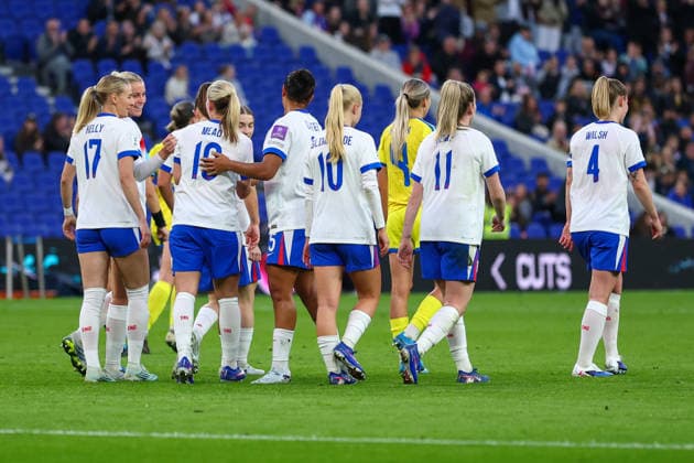 RECORD DATE NOT STATED 9th June 2026; Hill Dickinson Stadium, Liverpool, Merseyside, England; Womens World Cup Qualifier Football, England versus Ukraine; Beth Mead of England Women is congratulated by her team mates after scoring in the 67th minute for 3-0 RogerxEvans