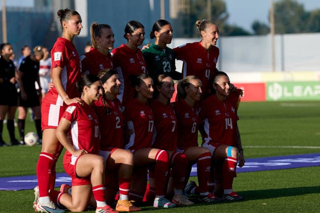 Malta women players group up for a team photo ahead of the UEFA Women™s European Qualifiers League B, Group B2 soccer match between Malta and Turkiye at the Centenary Stadium in Ta™ Qali, Malta, on 09 June 2026. UEFA Women™s European Qualifiers - Malta v Turkiye