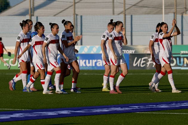 Turkiye women players salute their fans ahead of the UEFA Women™s European Qualifiers League B, Group B2 soccer match between Malta and Turkiye at the Centenary Stadium in Ta™ Qali, Malta, on 09 June 2026. UEFA Women™s European Qualifiers - Malta v Turkiye