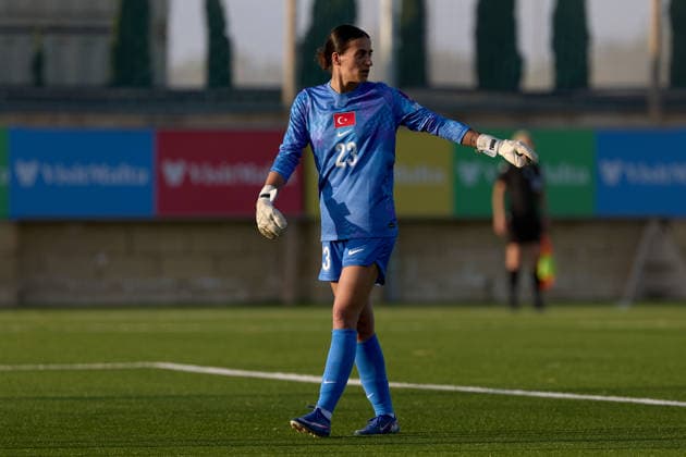 Gamze Yaman, goalkeeper of Turkiye reacts during the UEFA Women™s European Qualifiers League B, Group B2 soccer match between Malta and Turkiye at the Centenary Stadium in Ta™ Qali, Malta, on 09 June 2026. UEFA Women™s European Qualifiers - Malta v Turkiye