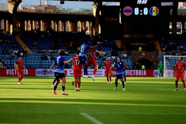 RECORD DATE NOT STATED International Friendlies: Armenia National Football Team v Moldova National Football Team Julio Bueno and Sergiu Perciun during the International Friendlies match between Armenia National Football Team and Moldova National Football Team at Vazgen Sargsyan Republican Stadium in Yerevan, Armenia on June 9, 2026