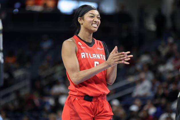 CHICAGO, USA - June 9: Angel Reese (5 Atlanta Dream) reacts to a play during the WNBA, Basketball Damen, USA Commissionerâ€™s Cup game between the Chicago Sky and Atlanta Dream at Wintrust Arena on Tuesday, June 9 in Chicago, USA  Copyright: xShainaxBenhiyoun SPPx Sportspressphoto_SPR164182