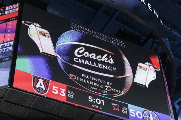CHICAGO, USA - June 9: Coaches challenge graphic is seen on the jumbotron during the WNBA, Basketball Damen, USA Commissionerâ€™s Cup game between the Chicago Sky and Atlanta Dream at Wintrust Arena on Tuesday, June 9 in Chicago, USA  Copyright: xShainaxBenhiyoun SPPx Sportspressphoto_SPR164212