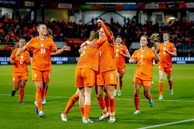 ALMELO - Netherlands player Liz Rijsbergen celebrates the goal during the World Cup Qualifiers at Asito Stadium on June 9, 2026 in Almelo, the Netherlands. (Photo by DeFodi Images) -