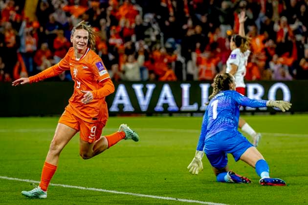 ALMELO - Netherlands player Liz Rijsbergen celebrates the goal during the World Cup Qualifiers at Asito Stadium on June 9, 2026 in Almelo, the Netherlands. (Photo by DeFodi Images) -