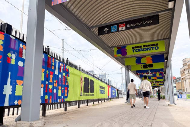 Toronto Prepares For FIFA World Cup, WM, Weltmeisterschaft, Fussball 2026 At Exhibition Place FIFA World Cup 2026 branding is displayed at Exhibition GO Station in Toronto, Ontario, Canada, on June 9, 2026. Toronto is one of the host cities for the FIFA World Cup 2026. Toronto Canada  Copyright: xIndrawanxKumalax originalFilename:kumala-notitle260609_npcCK.jpg