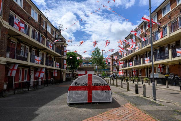 June 10, 2026, London, London, UK: London, UK. St George s flags decorates the Kirby housing estate in Bermondsey in support of the England football ahead of the World Cup football tournament being held in the United States of America. St GeorgeÃ¢â‚¬â ¢S Flags Decorate Kirby Estate Before World Cup Football
