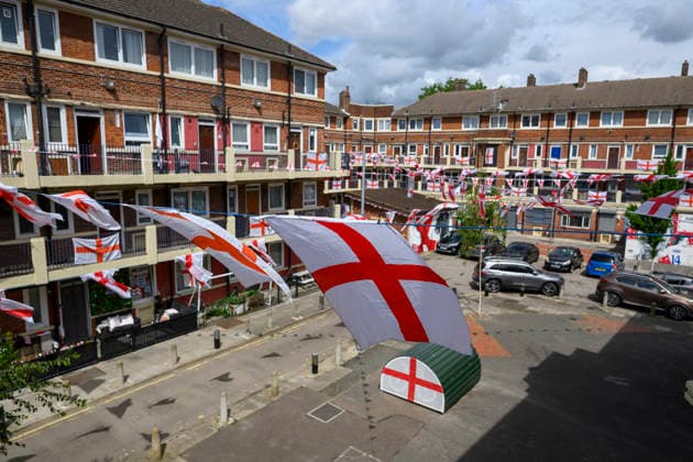 June 10, 2026, London, London, UK: London, UK. St George s flags decorates the Kirby housing estate in Bermondsey in support of the England football ahead of the World Cup football tournament being held in the United States of America. St GeorgeÃ¢â‚¬â ¢S Flags Decorate Kirby Estate Before World Cup Football
