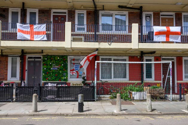 June 10, 2026, London, London, UK: London, UK. St George s flags decorates the Kirby housing estate in Bermondsey in support of the England football ahead of the World Cup football tournament being held in the United States of America. St GeorgeÃ¢â‚¬â ¢S Flags Decorate Kirby Estate Before World Cup Football