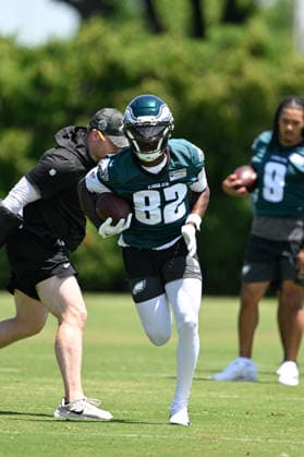 PHILADELPHIA, PA - JUNE 09: Philadelphia Eagles wide receiver Danny Gray 82 is shown during the Philadelphia Eagles off season minicamp on June 9th, 2026 at the Jefferson Health Training Complex in Philadelphia, PA. (Photo by Terence Lewis Icon Sportswire) NFL, American Football Herren, USA JUN 09 Philadelphia Eagles Minicamp EDITORIAL USE ONLY Icon260609079