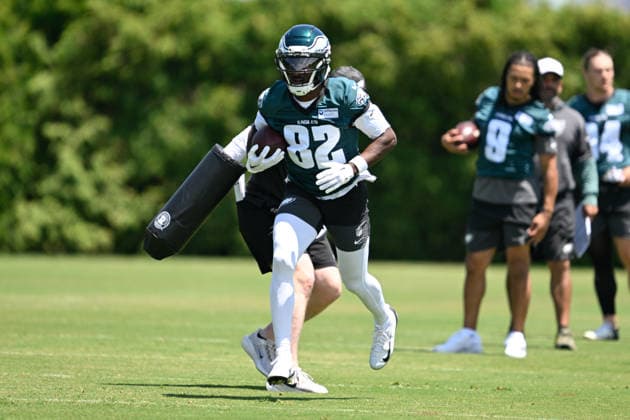 PHILADELPHIA, PA - JUNE 09: Philadelphia Eagles wide receiver Danny Gray 82 is shown during the Philadelphia Eagles off season minicamp on June 9th, 2026 at the Jefferson Health Training Complex in Philadelphia, PA. (Photo by Terence Lewis Icon Sportswire) NFL, American Football Herren, USA JUN 09 Philadelphia Eagles Minicamp EDITORIAL USE ONLY Icon260609080