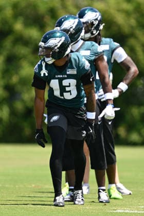 PHILADELPHIA, PA - JUNE 09: Philadelphia Eagles wide receiver Dontayvion Wicks 13 is shown during the Philadelphia Eagles off season minicamp on June 9th, 2026 at the Jefferson Health Training Complex in Philadelphia, PA. (Photo by Terence Lewis Icon Sportswire) NFL, American Football Herren, USA JUN 09 Philadelphia Eagles Minicamp EDITORIAL USE ONLY Icon260609081