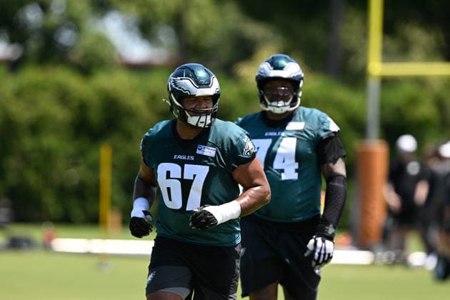 PHILADELPHIA, PA - JUNE 09: Philadelphia Eagles offensive lineman John Ojukwu 67 is shown during the Philadelphia Eagles off season minicamp on June 9th, 2026 at the Jefferson Health Training Complex in Philadelphia, PA. (Photo by Terence Lewis Icon Sportswire) NFL, American Football Herren, USA JUN 09 Philadelphia Eagles Minicamp EDITORIAL USE ONLY Icon260609089