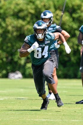 PHILADELPHIA, PA - JUNE 09: Philadelphia Eagles tight end E.J. Jenkins 84 runs a drill during the Philadelphia Eagles off season minicamp on June 9th, 2026 at the Jefferson Health Training Complex in Philadelphia, PA. (Photo by Terence Lewis Icon Sportswire) NFL, American Football Herren, USA JUN 09 Philadelphia Eagles Minicamp EDITORIAL USE ONLY Icon260609098