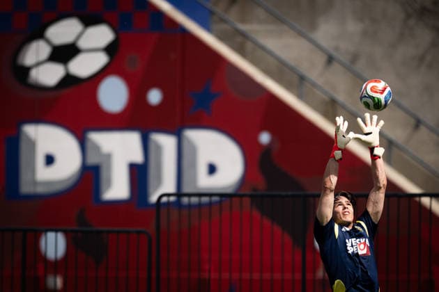 260610 Goalkeeper Jacob Widell Zetterström of the Swedish national football team at a training session during day -1 of the FIFA World Cup, WM, Weltmeisterschaft, Fussball 2026 on June 10, 2026 in Dallas. Photo: Petter Arvidson BILDBYRAN kod PA PA1227 fotboll football soccer fotball vm fotbolls-vm fotball-vm fotbolls-vm 2026 fifa world cup 2026 träning practice training sverige sweden sverige a day -1 bbeng