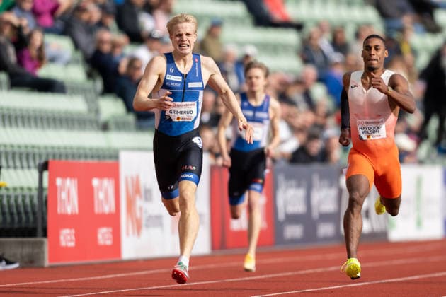 260610 Andreas Grimerud of Norway and Alex Haydock-Wilson of Great Britain compete in men™s 400 meter national final during the Diamond League athletics competition Bislett Games on June 10, 2026 in Oslo. Photo: Marius Simensen BILDBYRAN COP 238 MM0071 bbeng friidrett friidrott athletics diamond league bislett games 2026 bislett games norge norway