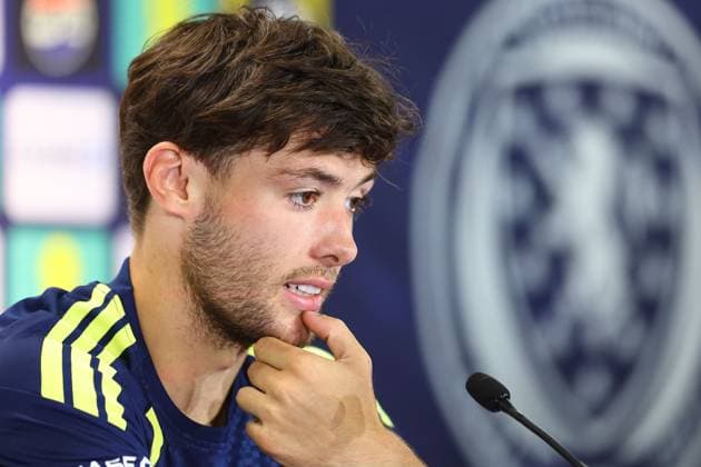 Aaron Hickey of Scotland Scotland Training Session and press conference, PK, Pressekonferenz 2026 FIFA World Cup, WM, Weltmeisterschaft, Fussball Football, Atrium Health Performance Park, Charlotte, USA - 10 Jun 2026Charlotte Atrium Health Performance Park United States of America EDITORIAL USE ONLY No use with unauthorised audio, video, data, fixture lists, club league logos or live services. Online in-match use limited to 120 images, no video emulation. No use in betting, games or single club league player publications.  Copyright: xMichaelxZemanek Shutterstockx 16919987bw